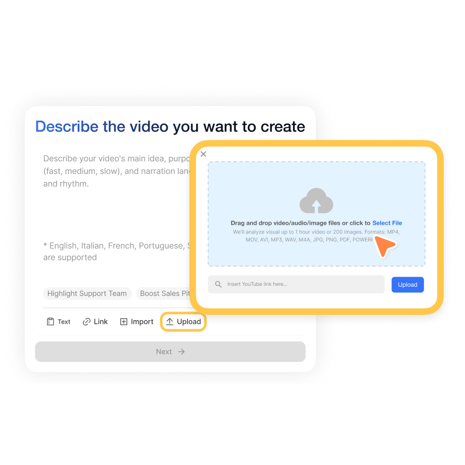 Upload or import clips into the release notes video creator